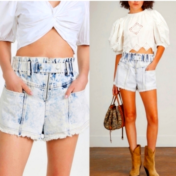 Sea New York Birdie Bleached Denim Jean Shorts Distressed Cut Off Size 4 Zipper - Picture 1 of 7
